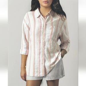 GAP Linen Button Down Long Sleeve Striped Multicolored Shirt NWOT